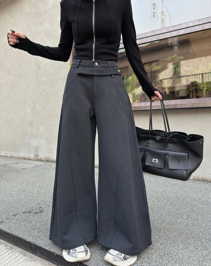 邓蕾婷【甜酷美学】秋冬新款绑带小众设计复古休闲宽松时尚阔腿裤