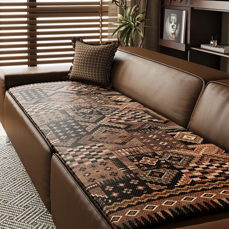 新款民族风夏季冰丝沙发垫凉感防滑坐垫客厅沙发盖布飘窗榻榻米垫