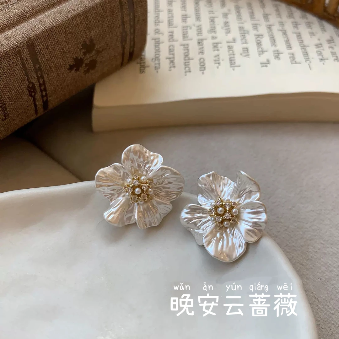 铜合金合成锆石耳饰 【云蔷薇】温柔高级百搭花朵甜美耳饰 A127