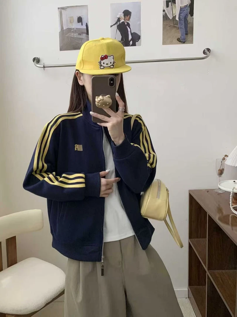3970美式复古女士条纹外套