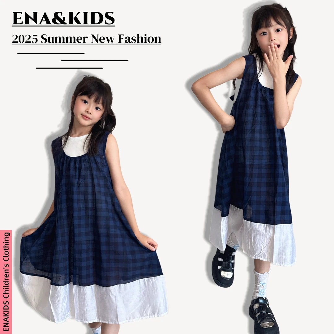 ENA恩娜kids【周末画刊】女童夏季连衣裙韩版格子背心吊带裙两件套
