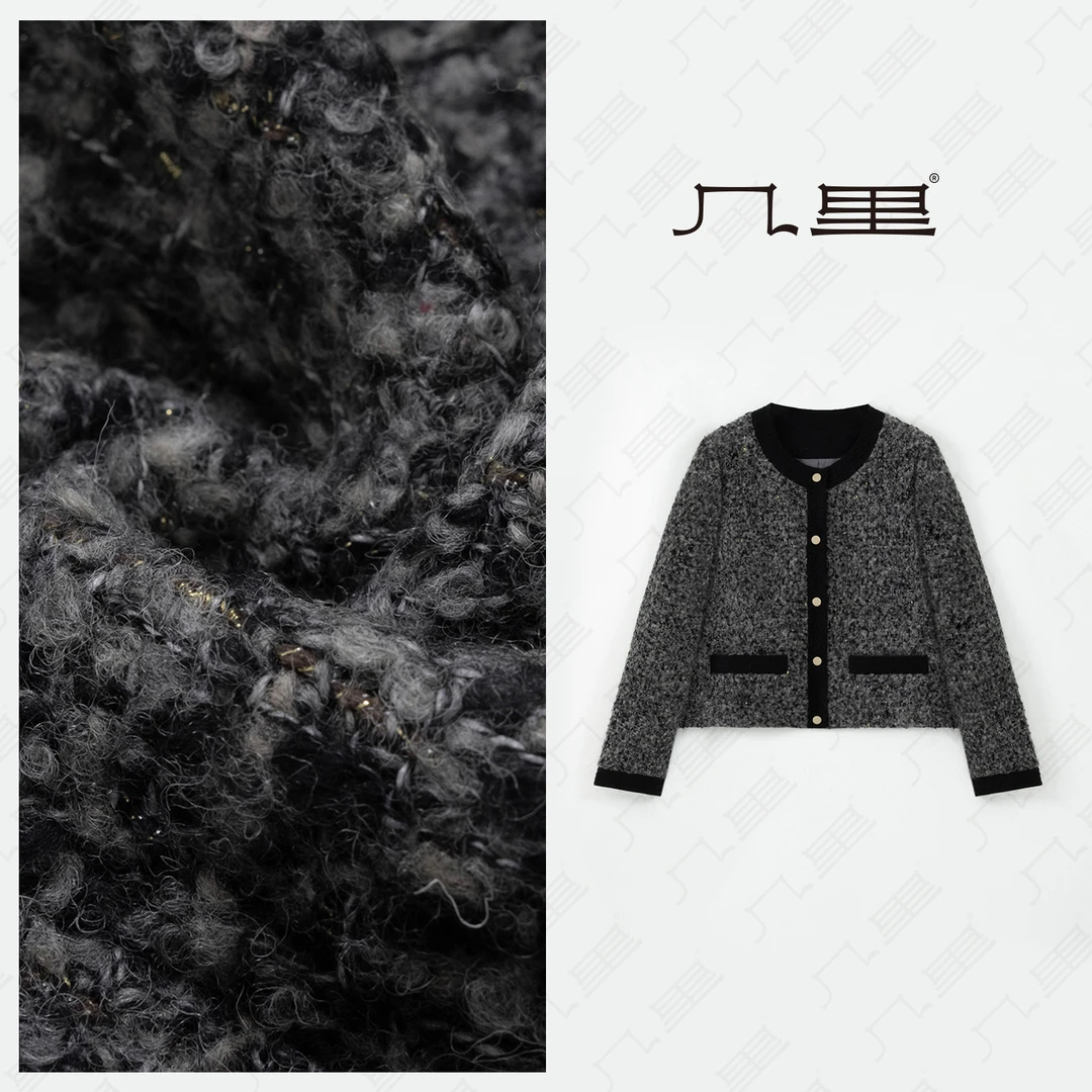 几里与麻 法式气质拼色羊毛开衫短外套 衣长51胸围106 2102441