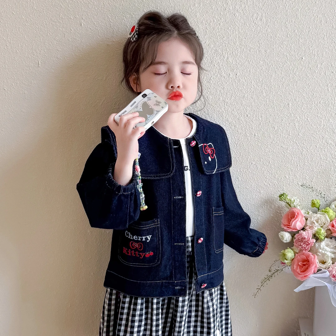 女童秋季2025新款儿童潮流时尚洋气百搭中小童可爱猫咪牛仔外套