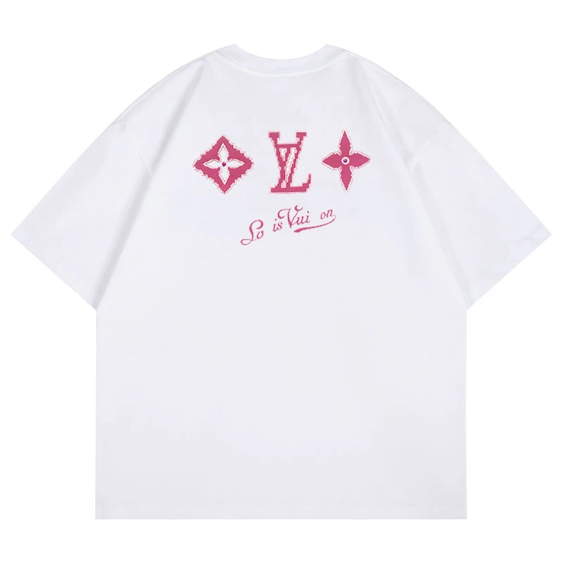 L家粉色3D立体2025新款情侣短袖男女宽松圆领半袖【140号】