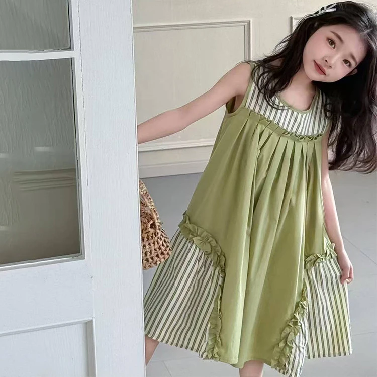 女童夏季无袖连衣裙2025新款女大童夏款公主裙儿童夏装时髦裙子潮