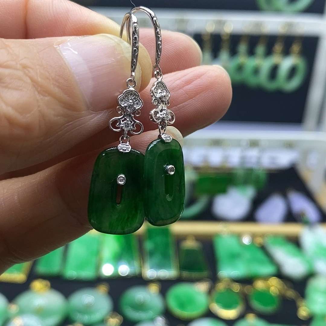 翡翠18K金镶嵌耳饰耳坠