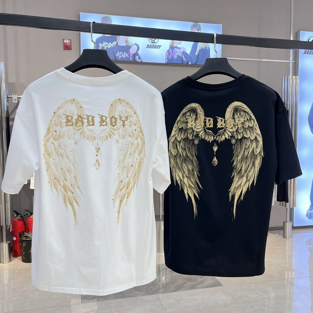 BADBOY时尚潮流翅膀烫钻高奢休闲短袖男女同款