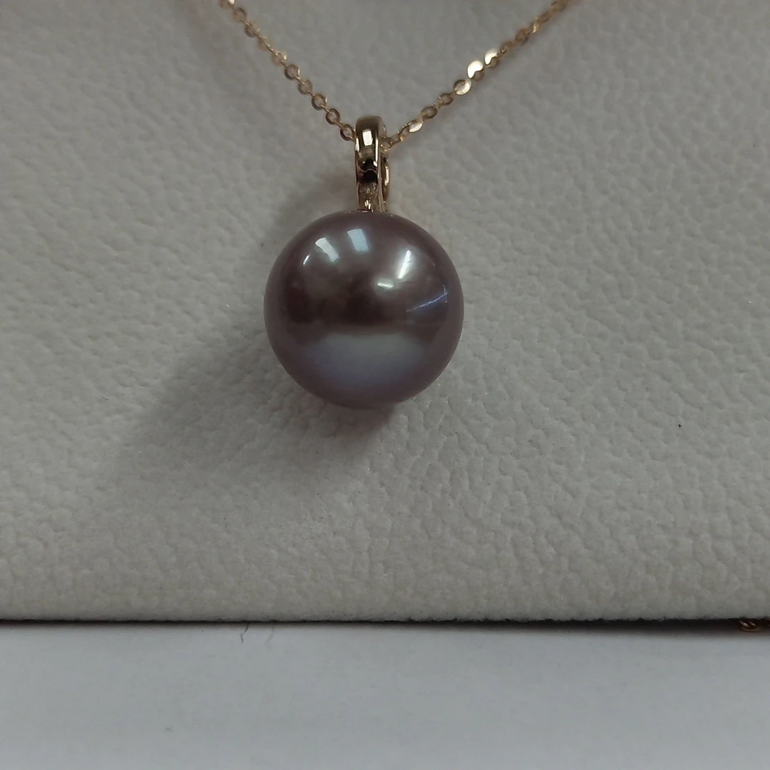 【紫韵】紫色珍珠项链13-14mm高贵气质时尚经典镶嵌大点位素款