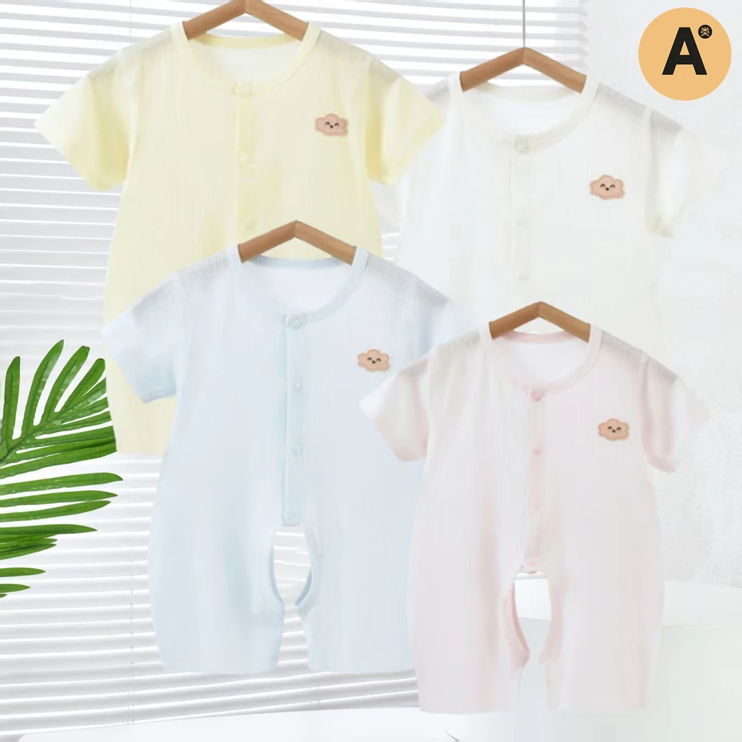 宝宝短袖短裤夏季衣服薄款短爬纯色连身衣开裆短裤短袖连体薄哈衣