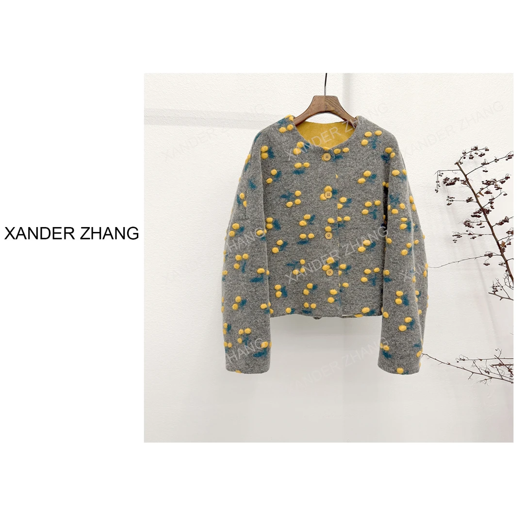 山大张时尚文艺感毛呢提花短款羽绒服YBWD1H751时髦减龄百搭