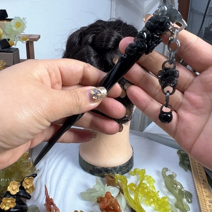 定制蛇纹石玉焱*毛货发饰