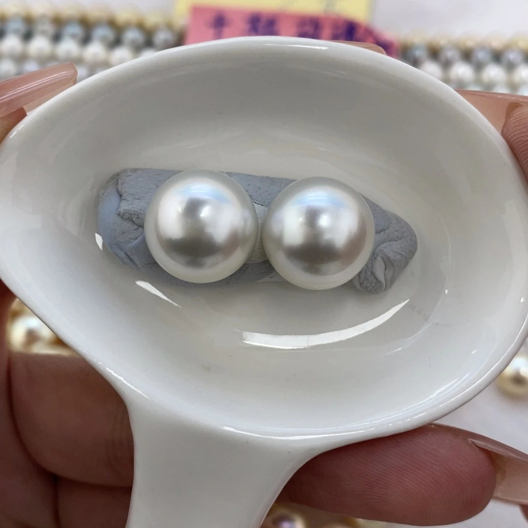 未镶嵌裸珠海水珍珠澳白对珠14.4