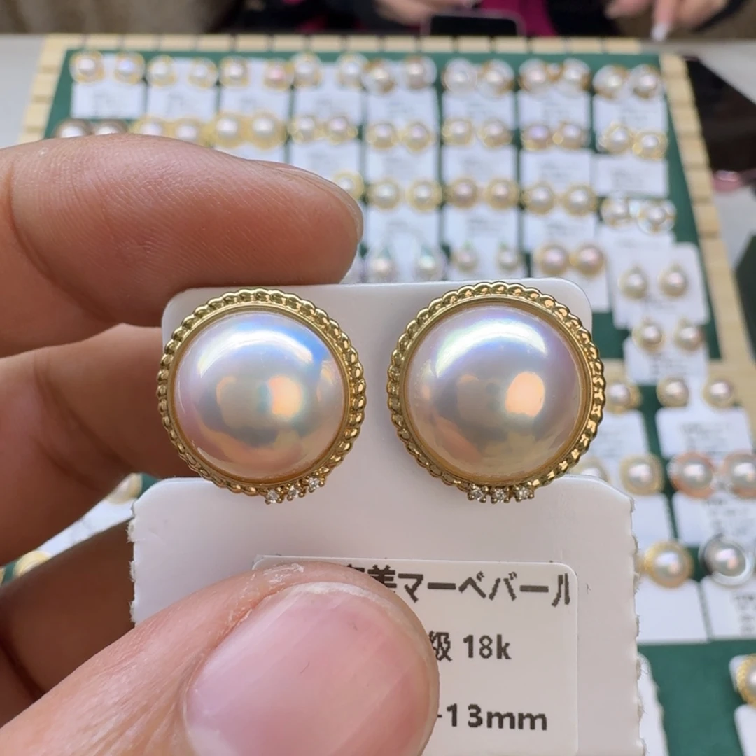 拼合珍珠（马贝珠）耳饰18K金镶嵌柠****_
