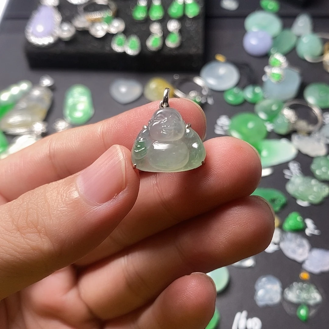 蓝***蓝翡翠银S925镶嵌颈饰佛