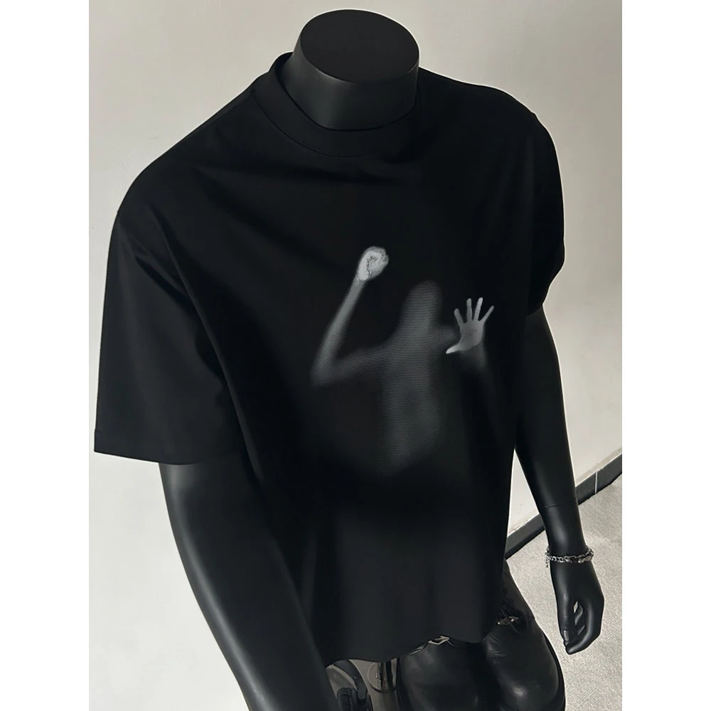 100%纯棉320克重磅夏季袖T恤圆领烫印短袖男士透气男装印花宽松