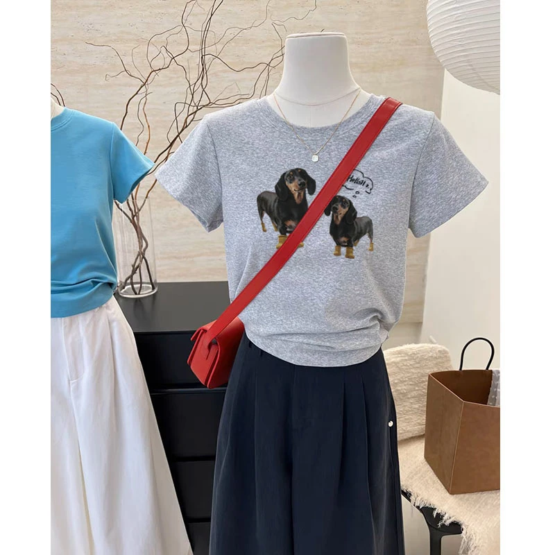 小众设计感正肩短袖t恤女2025新款显瘦修身灰色上衣体恤夏季薄款