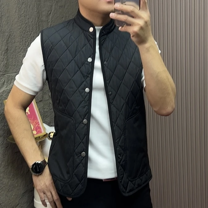 2025-25297-2立领标准圆下摆男士薄棉马甲秋冬修身型拼接秋季