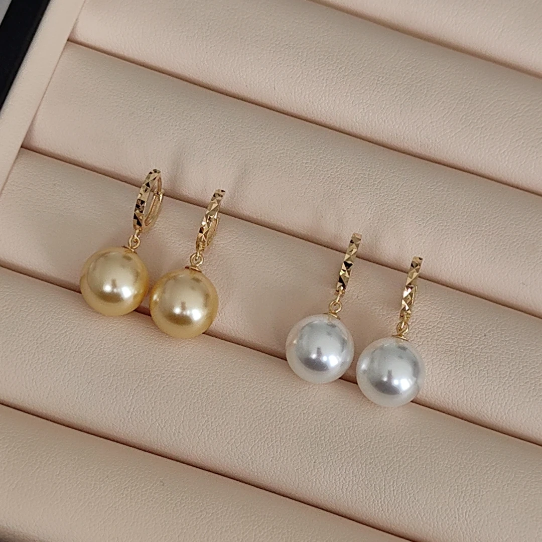 925银耳饰 S925银12MM金色/白色切面镭射光小众小耳圈耳扣