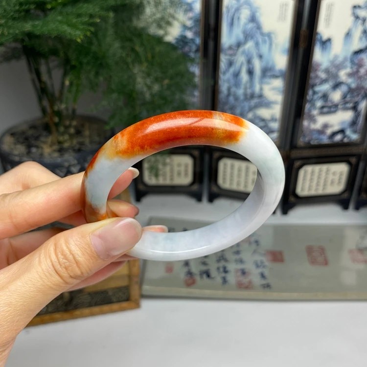 57锦鲤 老料红翡复古正圈手镯 天然翡翠A货手镯