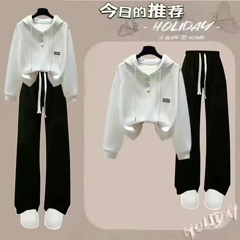 女童早春季时髦炸街套装洋气中大童学生15连帽卫衣阔腿裤两件套潮