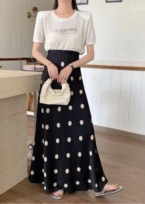 2025春夏波点双缎面鱼尾半身裙