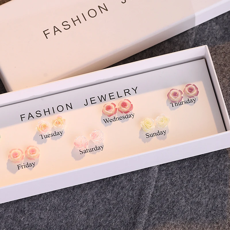 非金属树脂耳饰 幻彩玫瑰花耳钉精致设计感甜美养耳洞耳环女耳饰