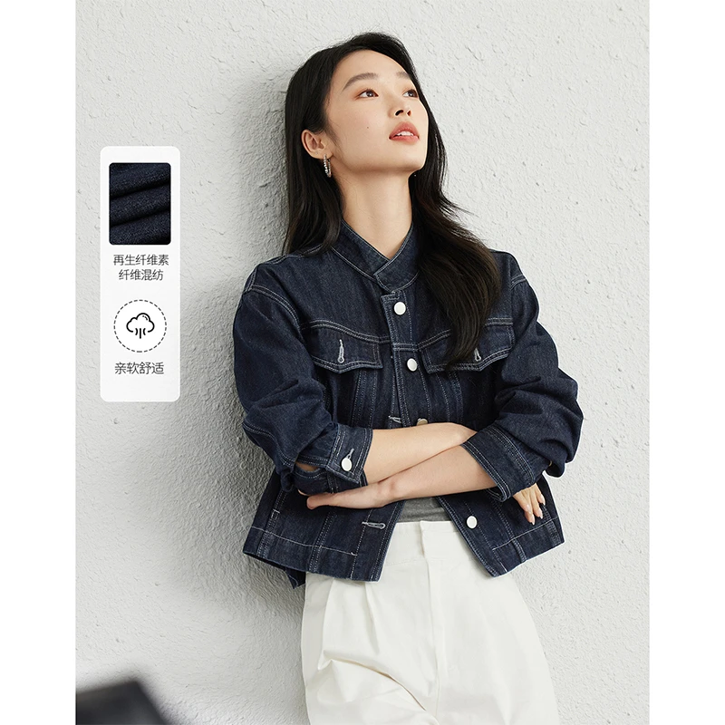 【亚美专属】梵希蔓复古港风牛仔外套夹克翻领显瘦短款上衣73505