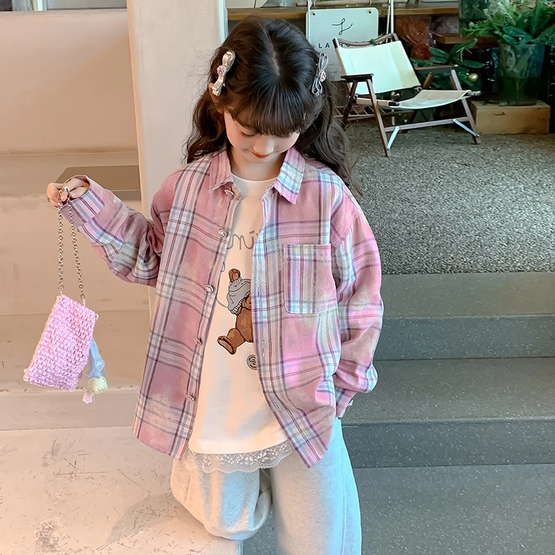 女童格子衬衫2025年新款儿童中大童百搭打底衫9436