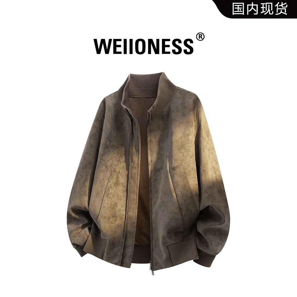 WEIIONESS扎染潮流夹克男秋冬宽松百搭设计外套轻奢痞帅男生衣服