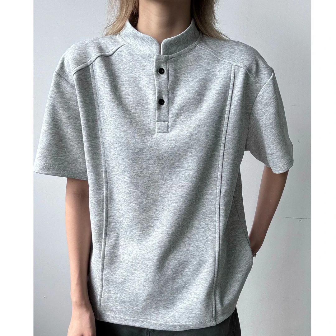 WIND BLOWS短袖夏季短款亨利领纽扣纯色正肩t恤常规Polo衫半袖