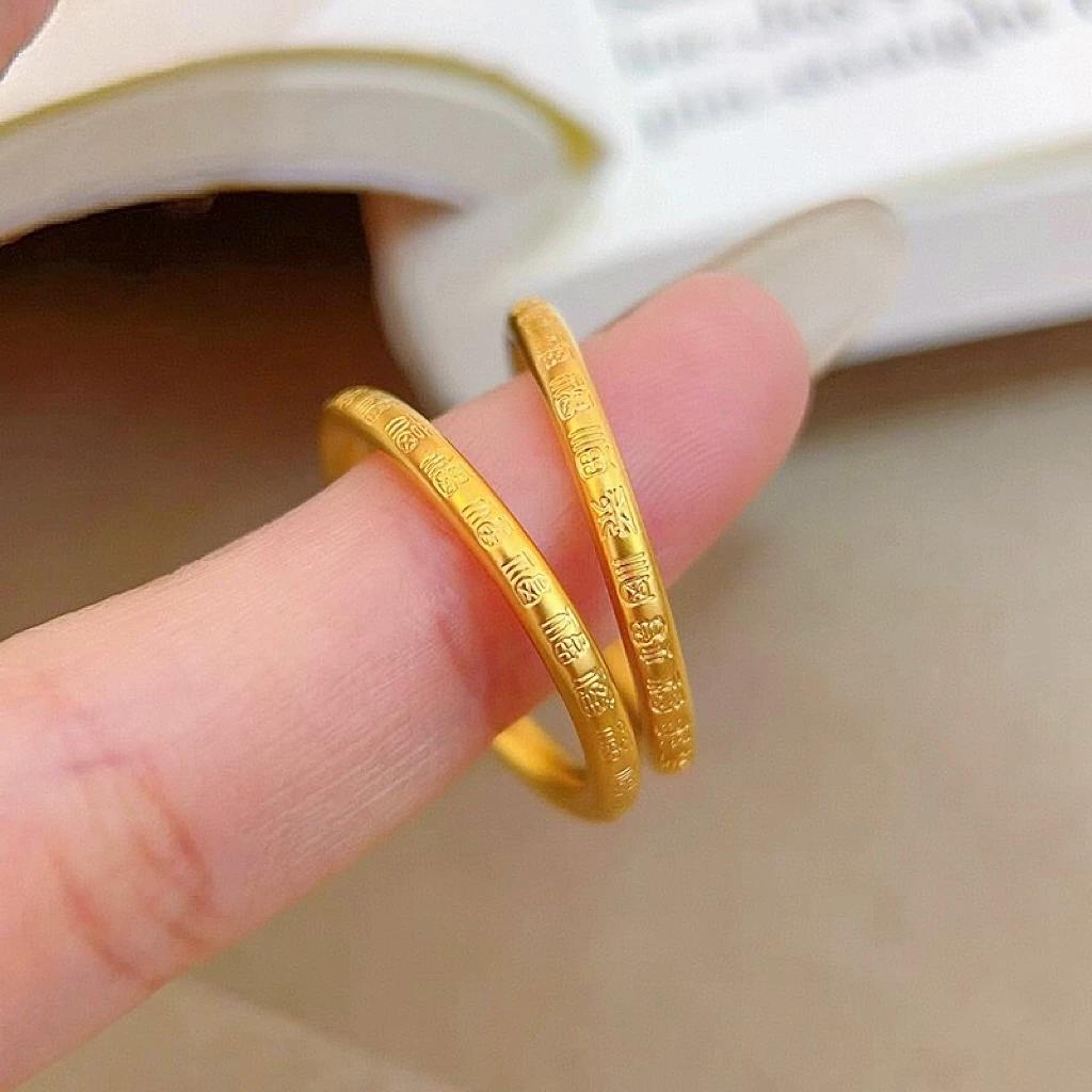 BJ019 窄版百福素圈戒指  轻奢甜美时尚指环