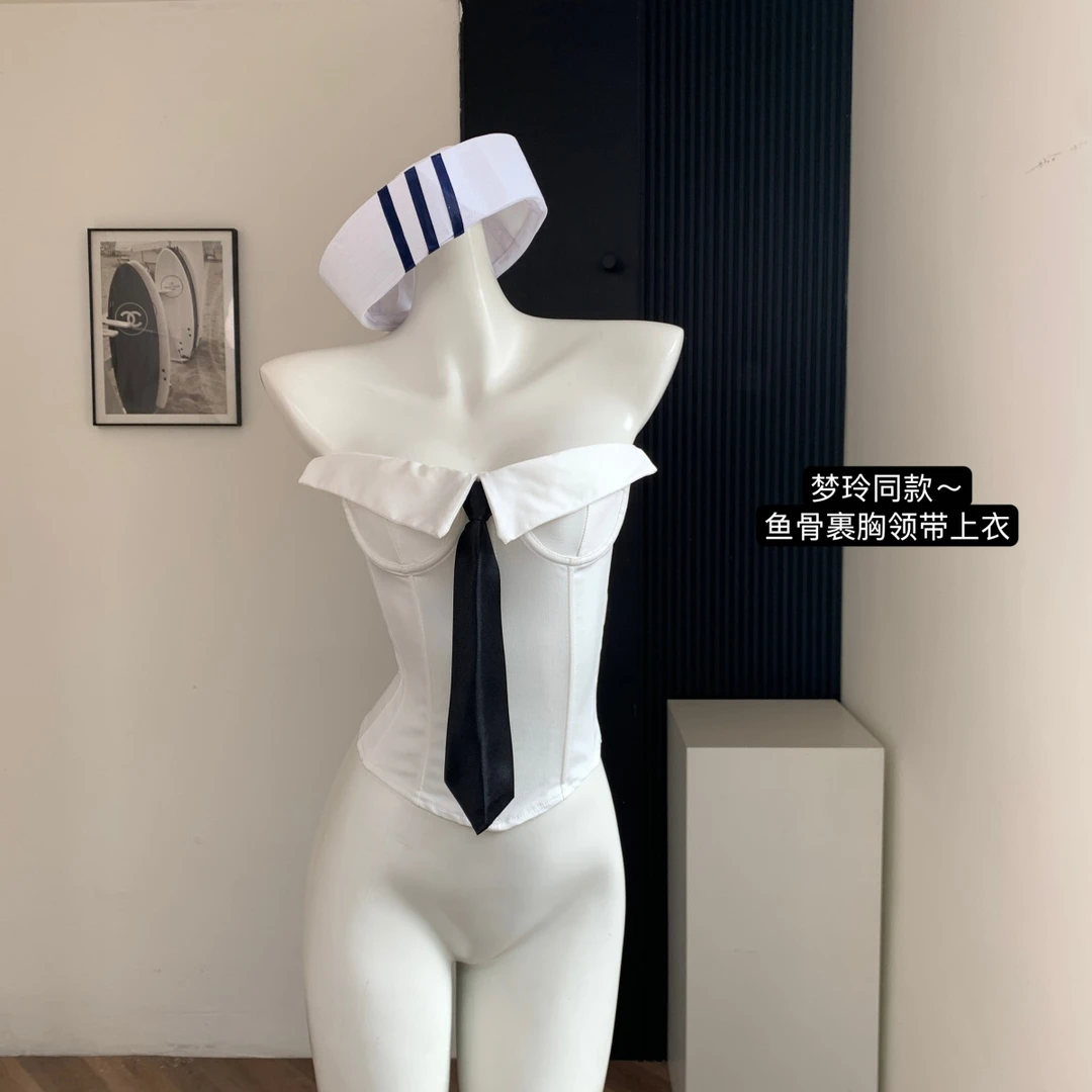 辣妹设计感抹胸上衣女修身性感鱼骨时髦胸衣
