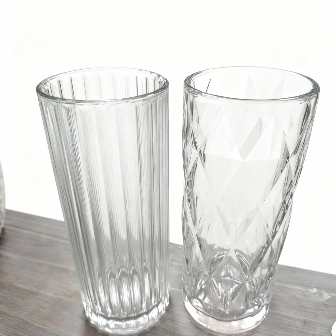 1230压制直筒创意加厚直筒玻璃花瓶冰纹设计水养鲜花客厅家居摆件