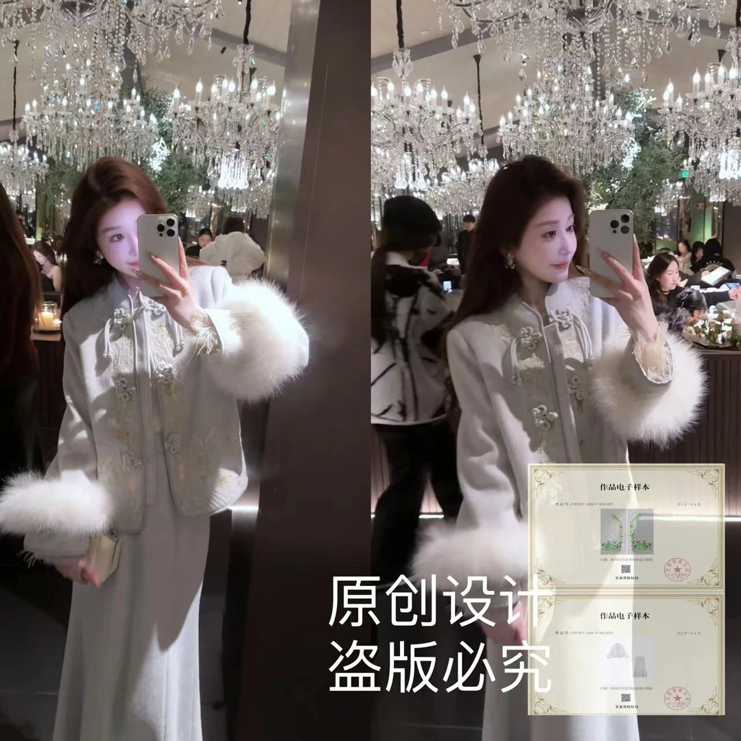 【婷婷】《风花雪月•蝴蝶》定染蓝 万针刺绣羽绒套装 TTY2FD737