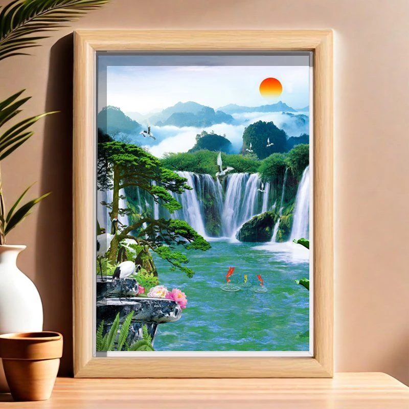 新款新款聚宝盆山水画相框摆件装饰画室内玄关客厅沙发办公室装饰