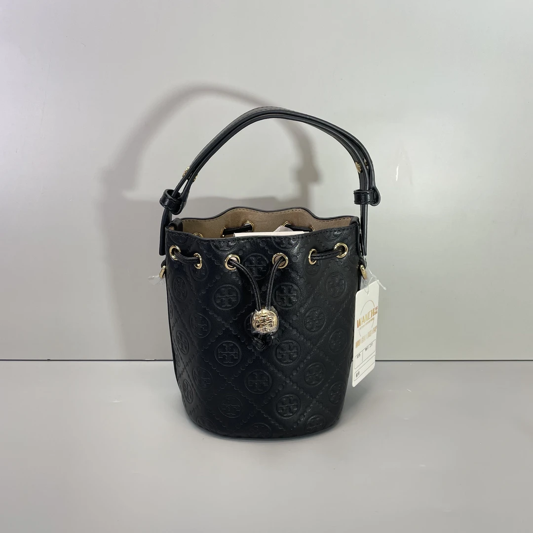 99新 TORY BURCH/汤丽柏琦 媚姐/黑色小水桶包16*18*12cmG011001