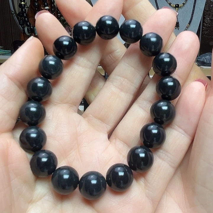 和田玉（墨玉）未镶嵌颈饰卡12圆珠福利款