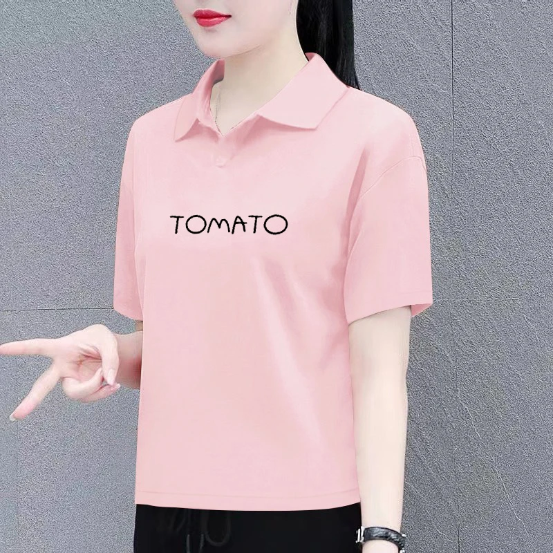 纯棉短袖t恤女妈妈女款夏季新爆款洋气翻领上衣时尚polo衫有领