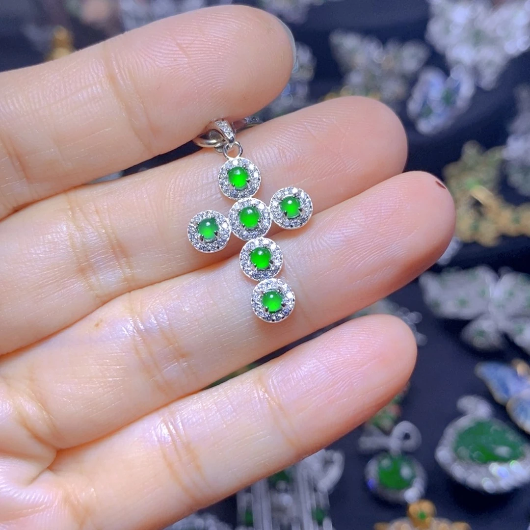 翡翠银S925镶嵌吊坠(不含链)天然翡翠
