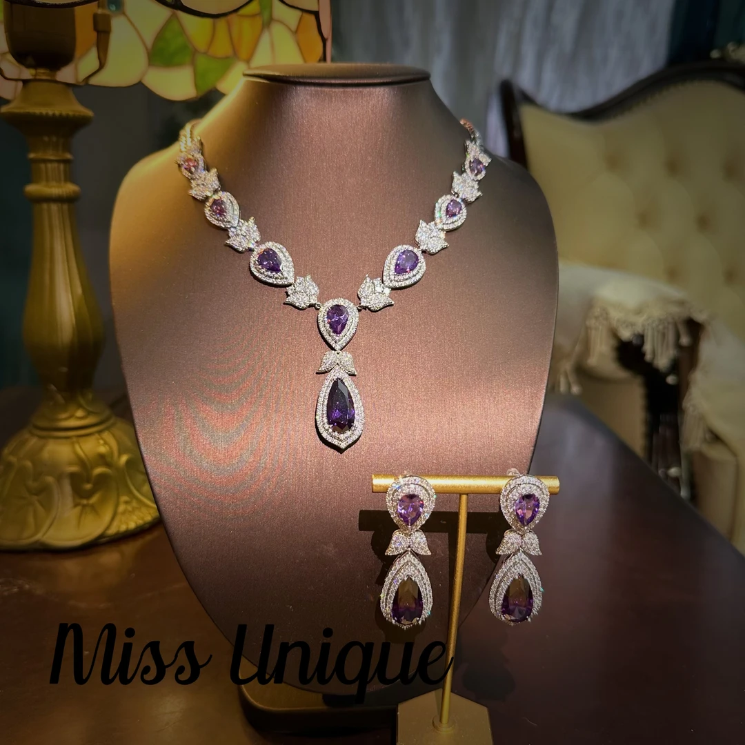 S6342紫色水滴Y字项链套装