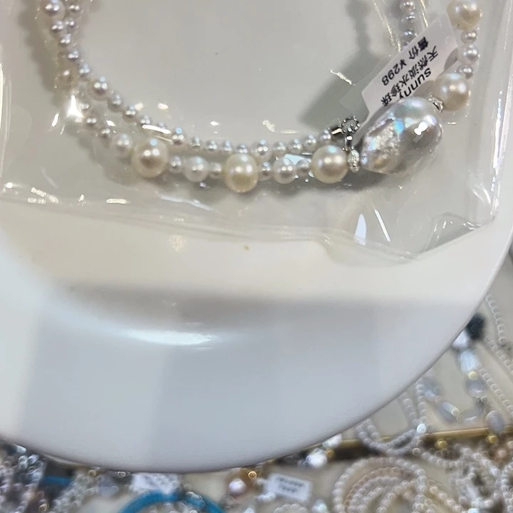 灰***色银S925镶嵌淡水珍珠时尚设计款天然淡水珍珠