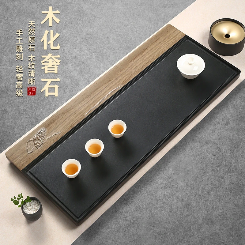 仁唐2025新款现代轻奢乌金石手工雕刻茶盘客厅办公室茶台茶海