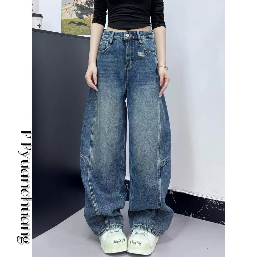 EZ8690-2秋冬加绒新款2025百搭设计显瘦显腿长炸街美式牛仔弯刀裤