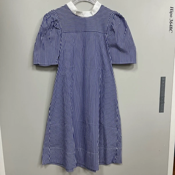 2503075竖条纹泡泡袖短款百搭衬衫连衣裙女25春夏新款