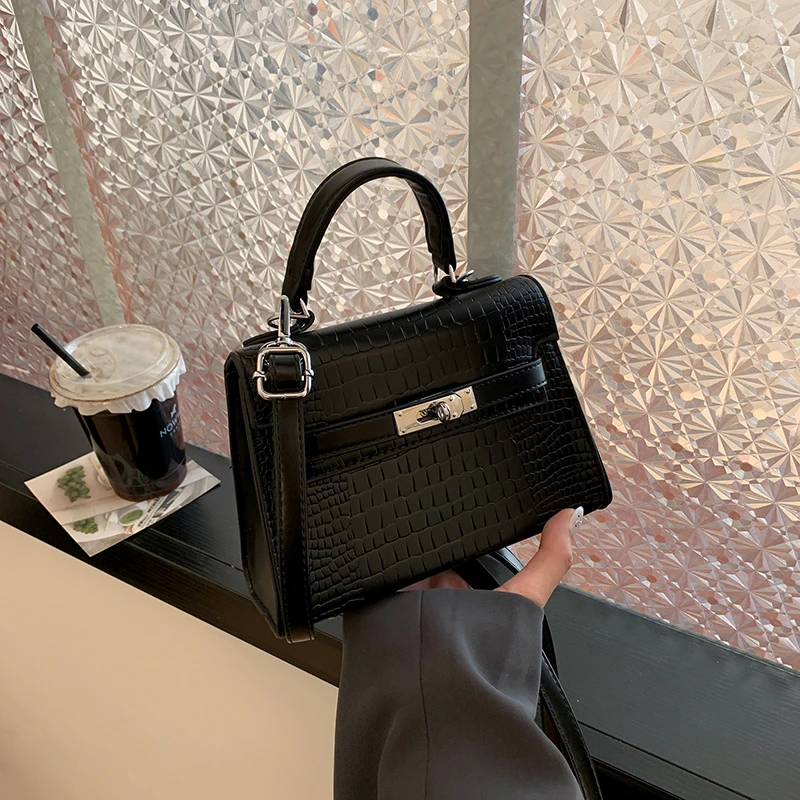 【凯莉公主系列】斜挎包百搭ins鳄鱼纹少女风女方形手提式时尚肩包