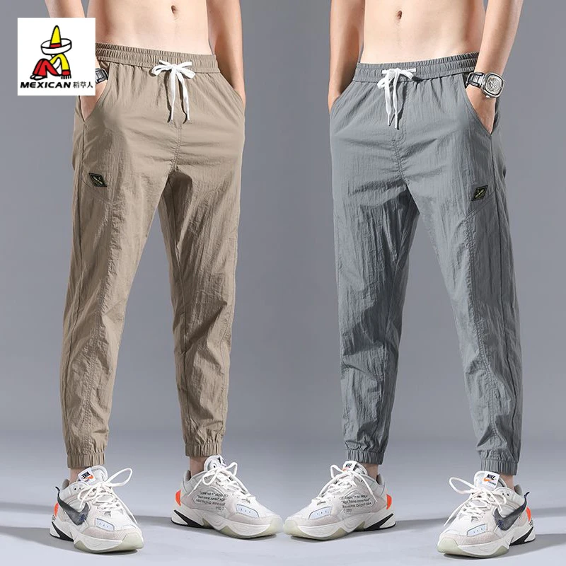 稻草人冰丝九分休闲裤男士爆款2025新款夏季薄款束脚运动9分裤子