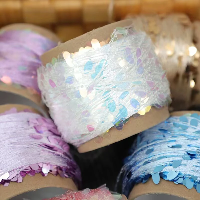 手工幻彩透明水滴珠片亮片编织纱线混线包包材料包