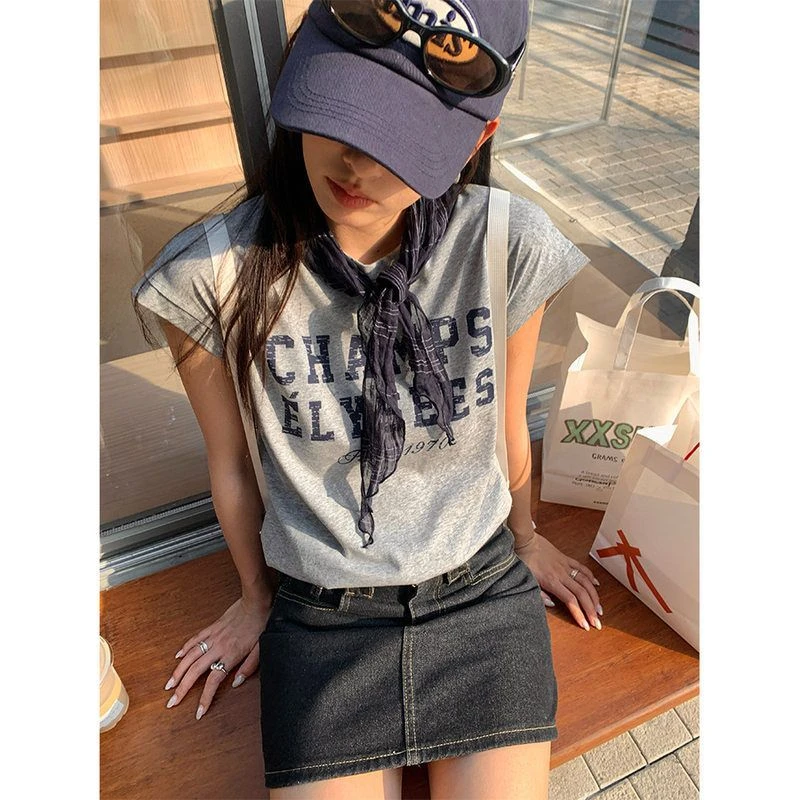 字母印花配格纹丝巾短袖圆领T恤女2025夏时尚休闲百搭H1DA520483