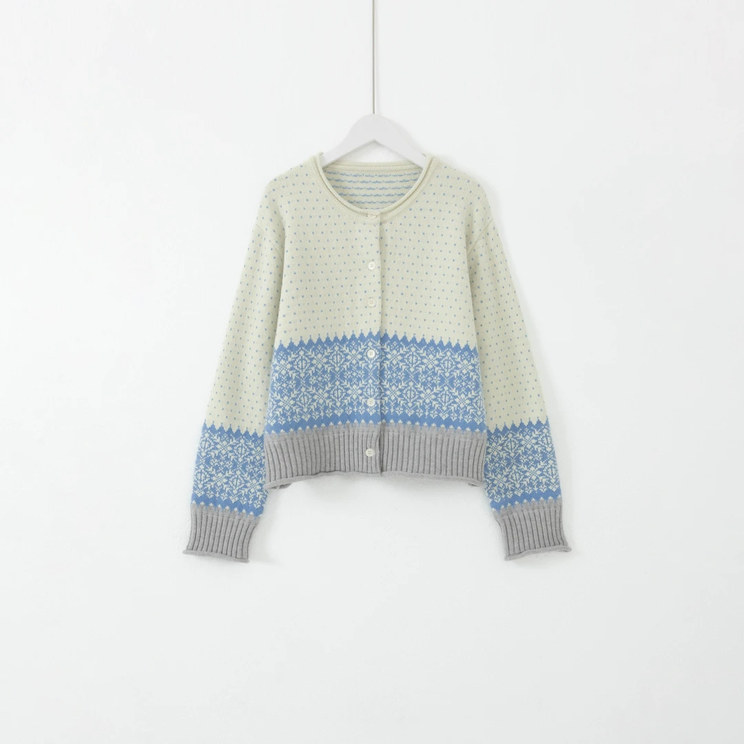 几里与麻 奶乖系雪花卷边针织开衫毛衣 衣长52胸围94 2091141