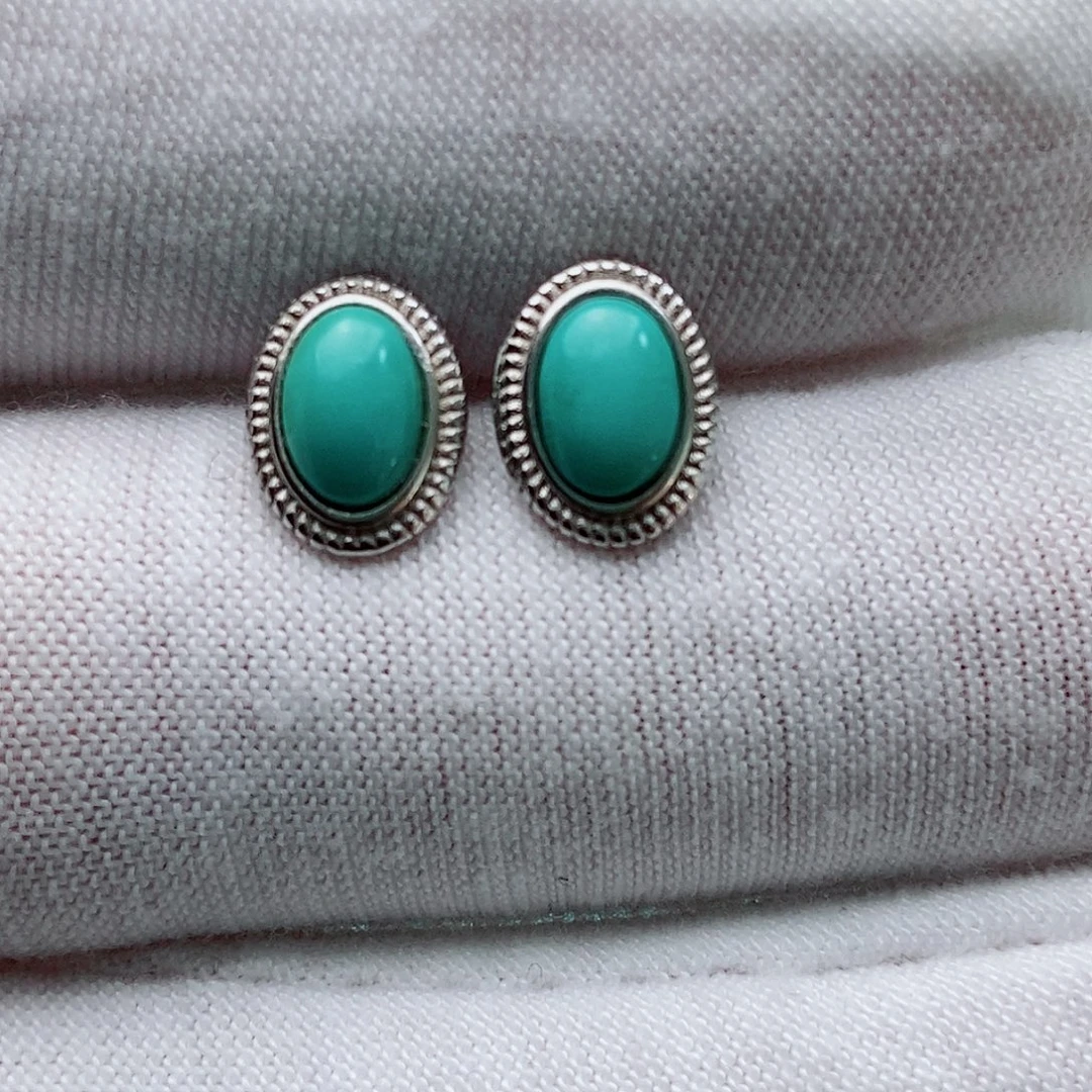 绿松石银S925镶嵌耳饰